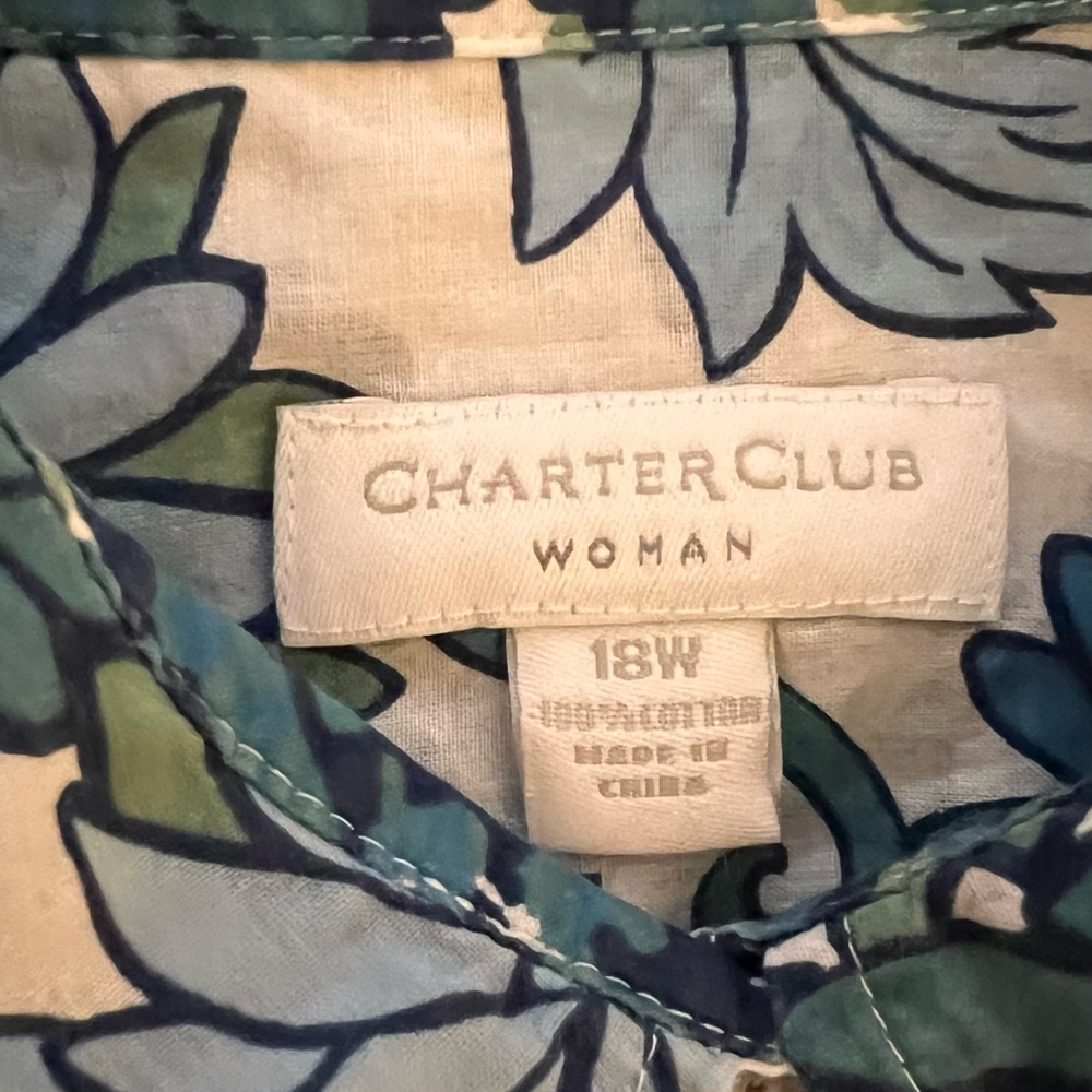 Charter Club Blue and Green Floral Blouse size 18 - Picture 4 of 11